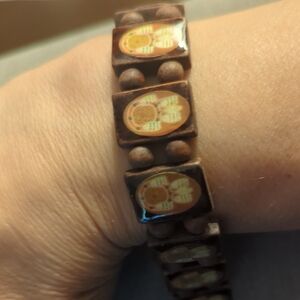 Brown Wooden Beaded Bracelet with Icons